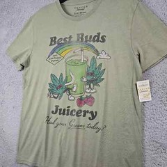 Lucky Brand Ganja Shirt Mens Large L Green Cannabis Weed Distressed Retro NWT B