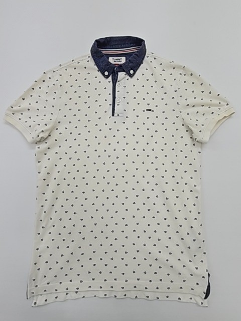 Tommy Jeans Men’s White Pattern Polo Shirt Size S Contrast Collar