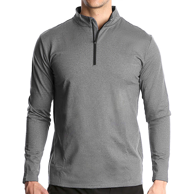 Zonbailon men’s t-shirt Stand collar zipper Polo Sports quick dry Long Sleeve