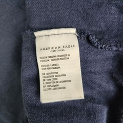 American Eagle T-Shirt Men Large Navy Blue Pique Standard Fit Spell Out Crewneck