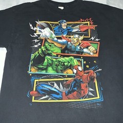 Vintage 20s Mad Engine Marvel Thor Hulk Spider-Man Captain A T-shirt Size Large