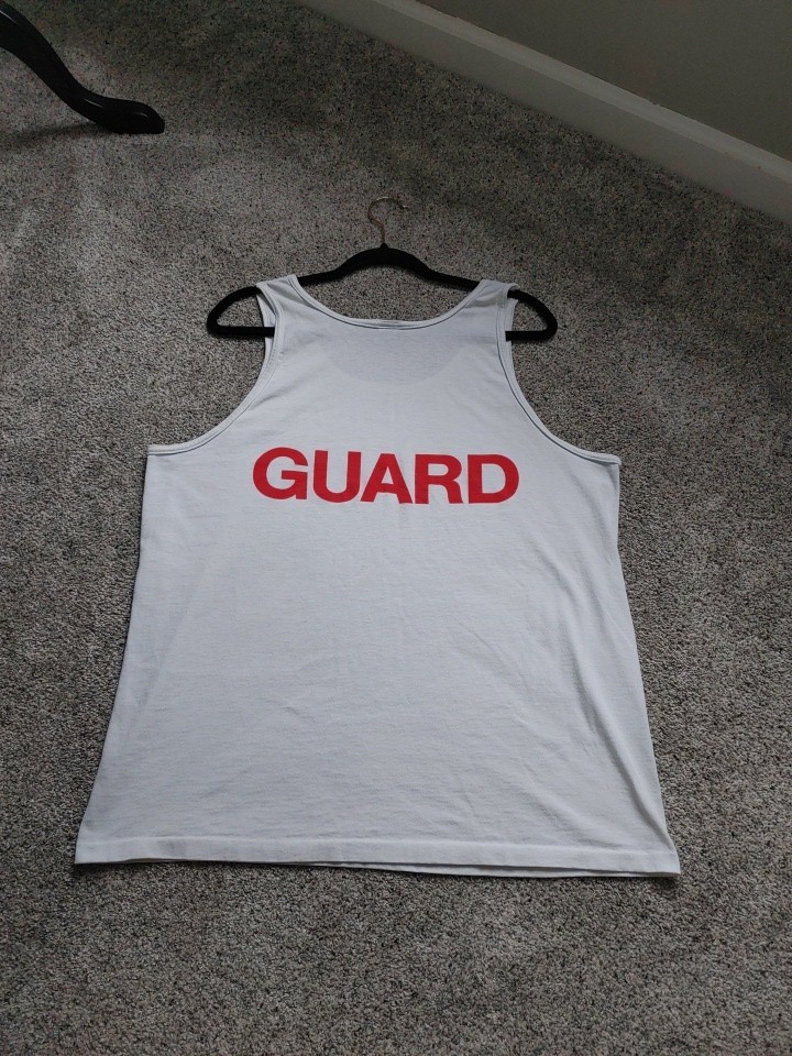 Vtg Guard Shirt Mens XLarge White Racerback Tank Top Graphic Sleeveless Made USA