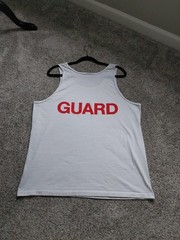 Vtg Guard Shirt Mens XLarge White Racerback Tank Top Graphic Sleeveless Made USA