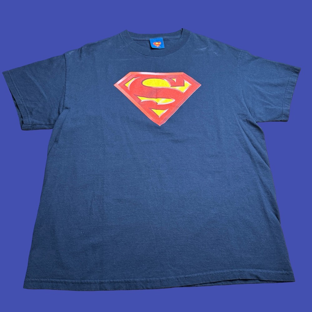 Superman Y2K Warner Bros T Shirt Mens L Blue DC Comics Superhero