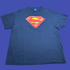 Superman Y2K Warner Bros T Shirt Mens L Blue DC Comics Superhero