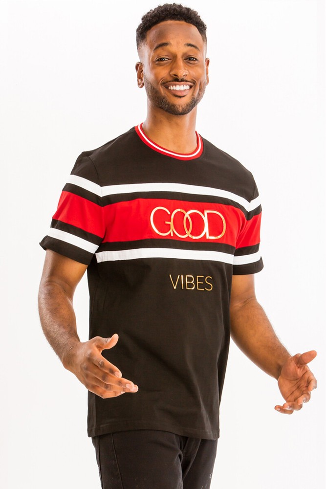 Men’s Regular Fit Short Sleeve Tshirt Gold Print Summer ColorBlock Tee