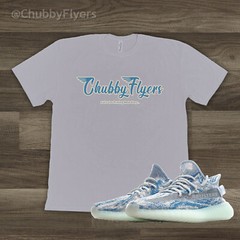 ChubbyFlyers Gray / Grey Shirt – Frost Blue LOGO w/ Beige Trim