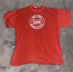 Vintage Lee Jeans CLASSIC LOGO T Shirt Red XL Rare Single Stitch