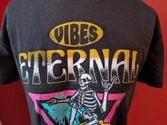 Mighty Fine Vibes Eternal Surfing Skeleton Black Large Graphic Tee Y2K Retro