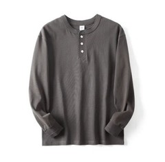 Spring Men Vintage Classic Henry Collar Shirt Casual Long Sleeve T-Shirts