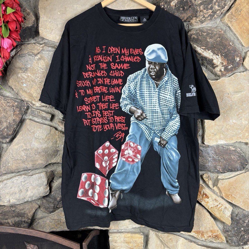 2005 Biggie Smalls Brooklyn Mint Dice Rolling T Shirt XL Repsect Lyrics Vintage