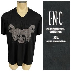 INC Skull T Shirt Mens XL Silver Beaded Skeleton Goth Halloween Horror Party