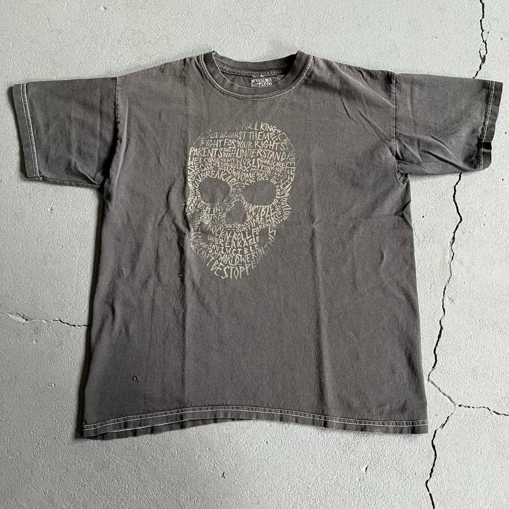 Mossimo Suply Skull Graphic T Shirt Grunge Punk Word Art Tee Black Size Large