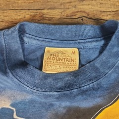 Vintage The Mountain T Shirt Men’s Medium Blue Fire Breathing Dragon Leather Tag