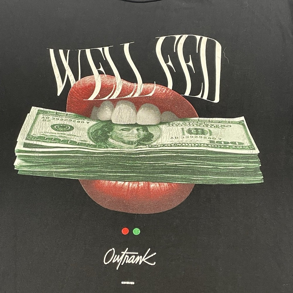 Adult T-Shirt, Black, Size M – Outrank Sexy Mouth Cash Money ‘Well Fed’