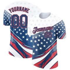 Custom White Navy-Red 3D American Flag Patriotic Performance T-Shirt HS1151