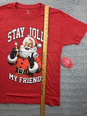 Holiday Time Stay Jolly Clause Shirt Mens Small Red Christmas Santa Graphic Tee
