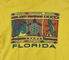 Florida Wildlife Dolphin Turtle Lizard T-shirt Size Medium Yellow Excellent!