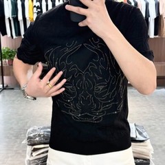 New Fashion Trend Abstract Diamond Rhinestone Knitted Summer Luxury Men T-Shirt