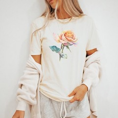 Pastel Rose Floral Comfort Tee Soft Aesthetic Flower