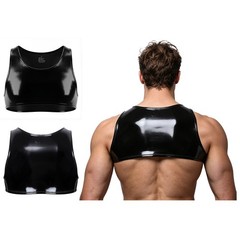 US Men Nightclub Sleeveless Clubwear Glossy Crop Top Party Vest Neck T-Shirts PU
