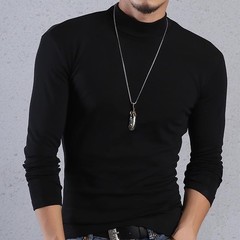 Half Turtleneck Shirts Long Sleeve Pullovers Polyester Fabric Solid Pattern
