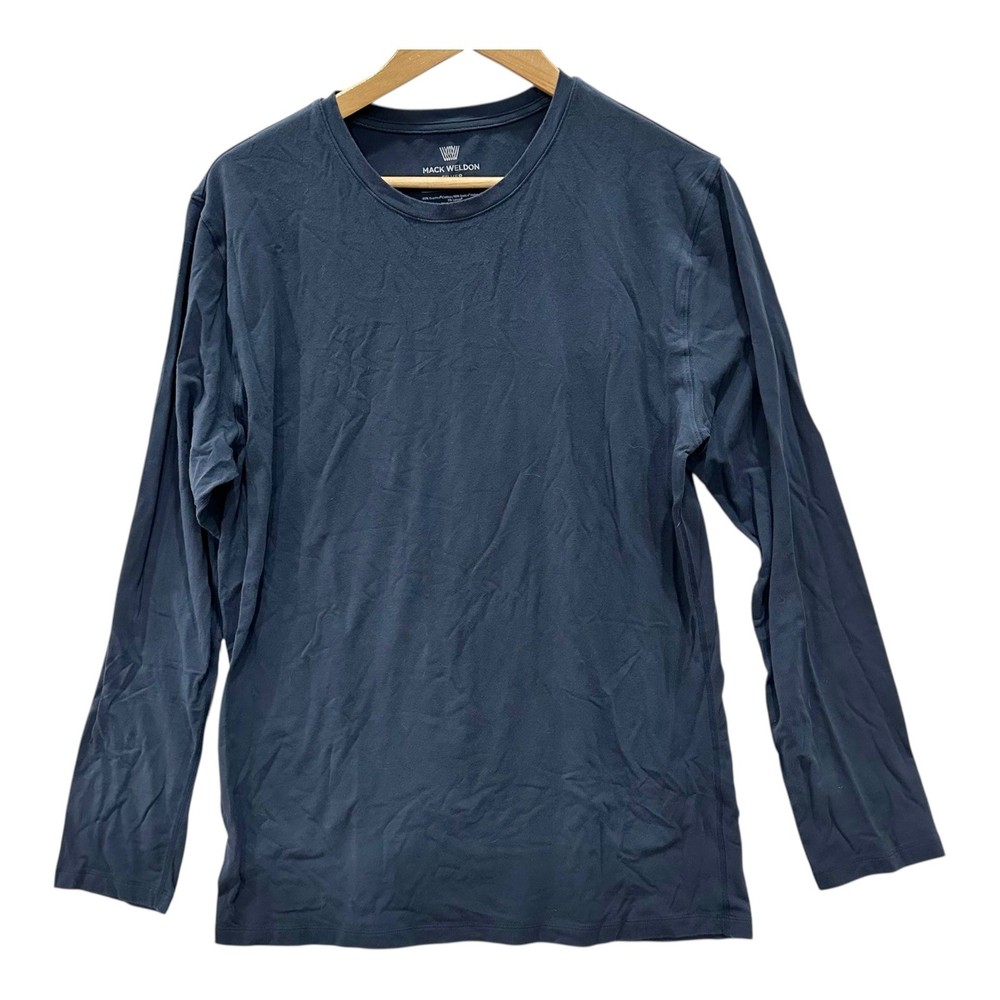Mack Weldon Silver Long Sleeve Crewneck Tee Navy Blue Supima Cotton XL