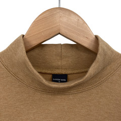 Lands’ End Mens M 38-40 Mock Neck Shirt Brown Cotton Long Sleeve Casual