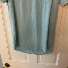 Cuts Clothing Elongated Curve Hem Pocket Tee T-Shirt Blue long length Mens L