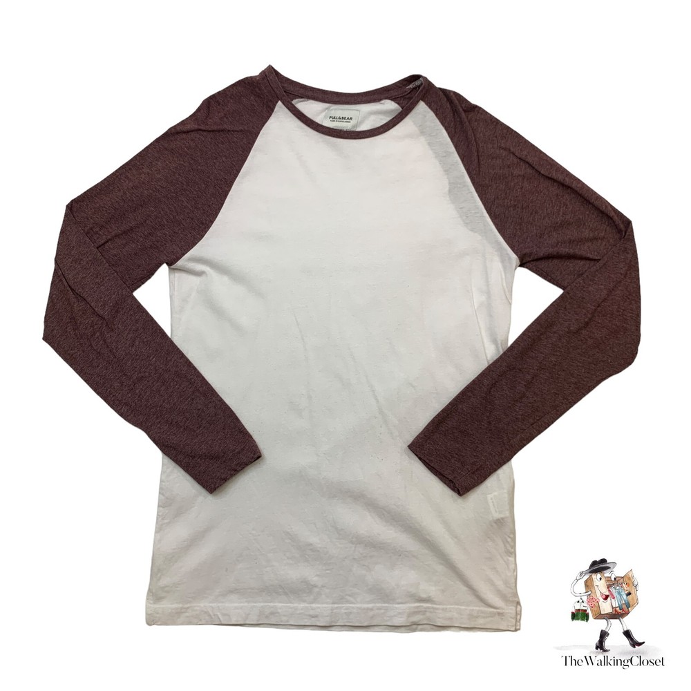 Pull & Bear T Shirt Mens M Medium Raglan Crew Lightweight Long Sleeve Cotton
