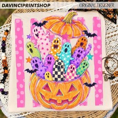 Preppy Stay Spooky Tshirt Colorful Ghost Pumpkin Coquette Halloween Shirt