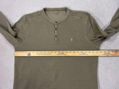 AllSaints Henley Shirt Mens XL Green Waffle Knit Long Sleeve Regular Fit