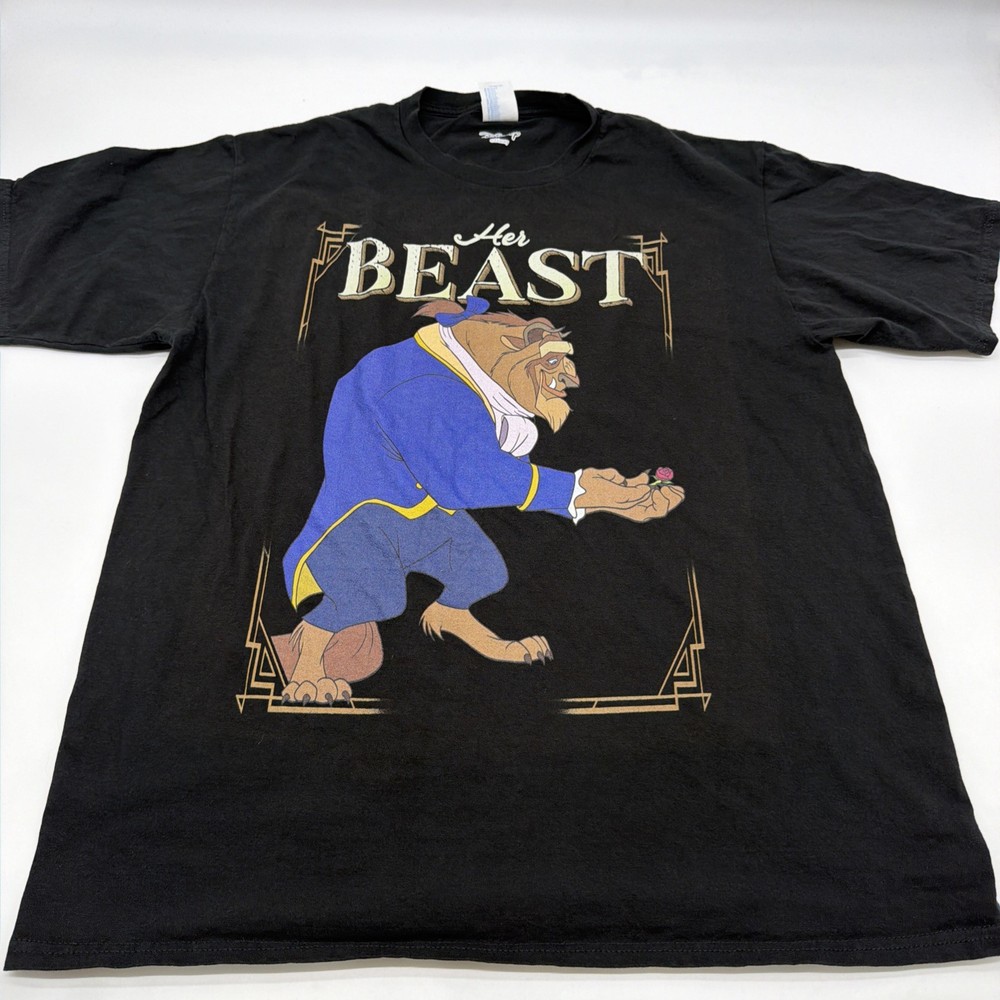 Disney T-shirt Men L Black Graphic Print Beast 100% Cotton.#45494
