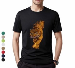 Fashion Trend Tiger Hot Diamonds Rhinestones Black Summer Luxury Men T-Shirt