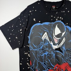 HUF x Marvel Venom vs Spiderman Men T-Shirt XL ‘Venom is Back Black’ Bleach Wash