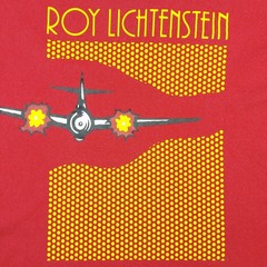 Vintage Y2K Roy Lichtenstein Airplane Pop Art Uniqlo Double-Sided Red T-Shirt L