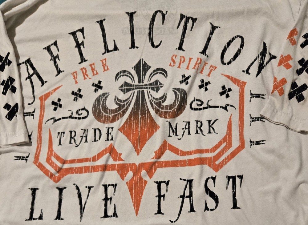 Affliction Men’s 2XL Live Fast Graphic Print Cotton T-Shirt SS Crew White