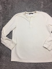 Members Mark Thermal Henley Shirt Mens Size XL Off White Long Sleeve Cotton