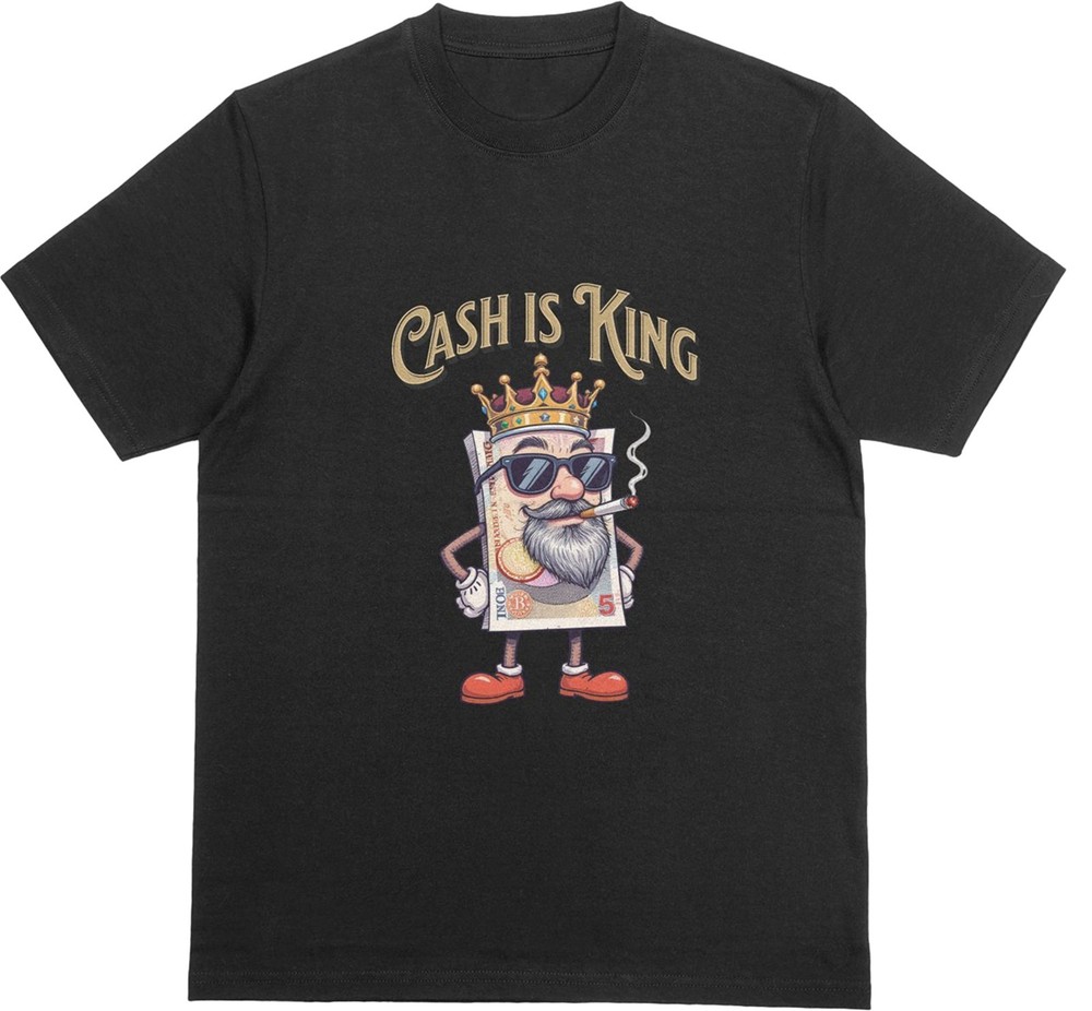 CASH IS KING Funny Cash Lover Tshirt Small Business Joke Cashless System Top