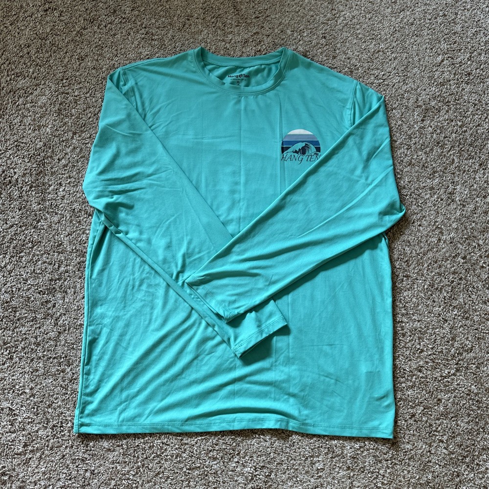 HangTen Rash Guard Men’s XL Green Swim Shirt Long Sleeve Beach UV 50+ Protection