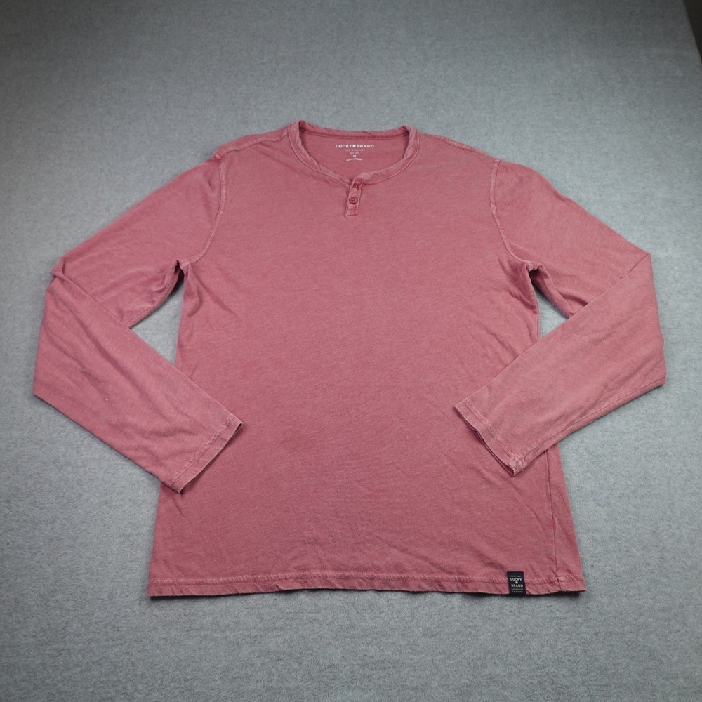 Lucky Brand Shirt Mens Size M Red Washed Casual Henley Long Sleeve Cotton