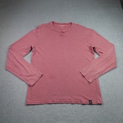 Lucky Brand Shirt Mens Size M Red Washed Casual Henley Long Sleeve Cotton