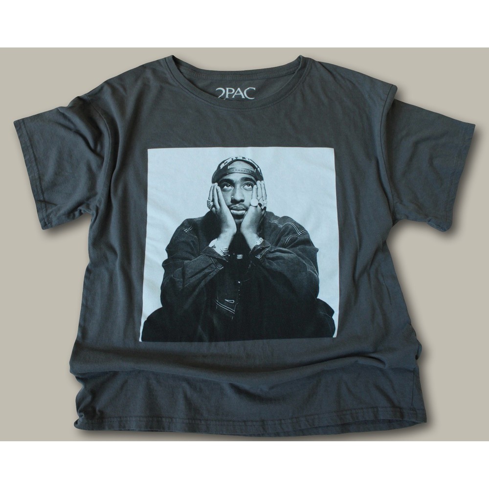 2Pac Tupac Shakur Graphic Portrait T-Shirt XXL Gray Short Sleeve Hip Hop Tee