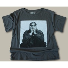 2Pac Tupac Shakur Graphic Portrait T-Shirt XXL Gray Short Sleeve Hip Hop Tee
