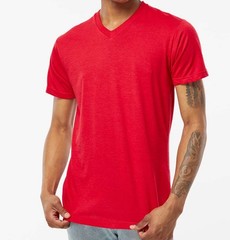 Pack of 5 NEW Tultex Men Short Sleeve Poly-Rich V-Neck T-Shirt 207 Red – Medium
