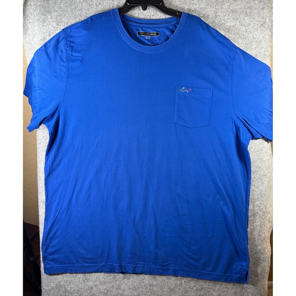 Greg Norman Mens XXXL Blue Short Sleeve Pocket T-Shirt Shark Logo Cotton Tee