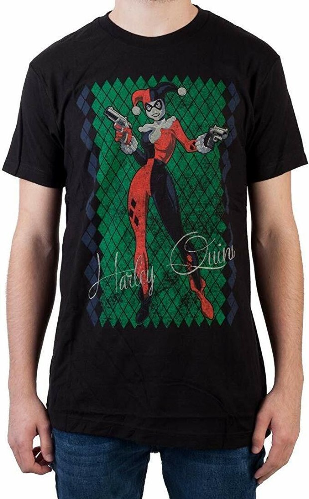 Batman Mens Harley Quinn Ready For Action Pose Black Shirt New XL