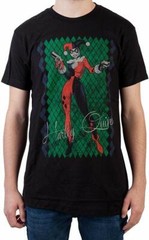 Batman Mens Harley Quinn Ready For Action Pose Black Shirt New XL
