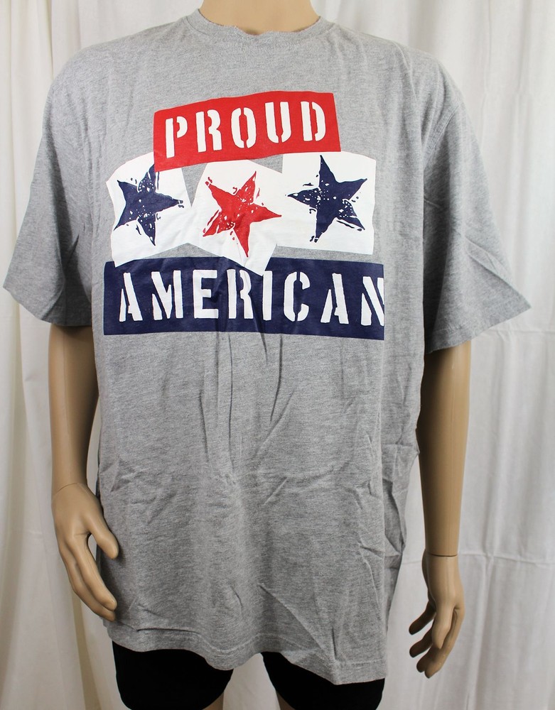 Proud American with Red and Blue Stars XL Gray T-Shirt