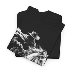 Dark Western Cowboy Outlaw on Horse Black Graphic T-Shirt